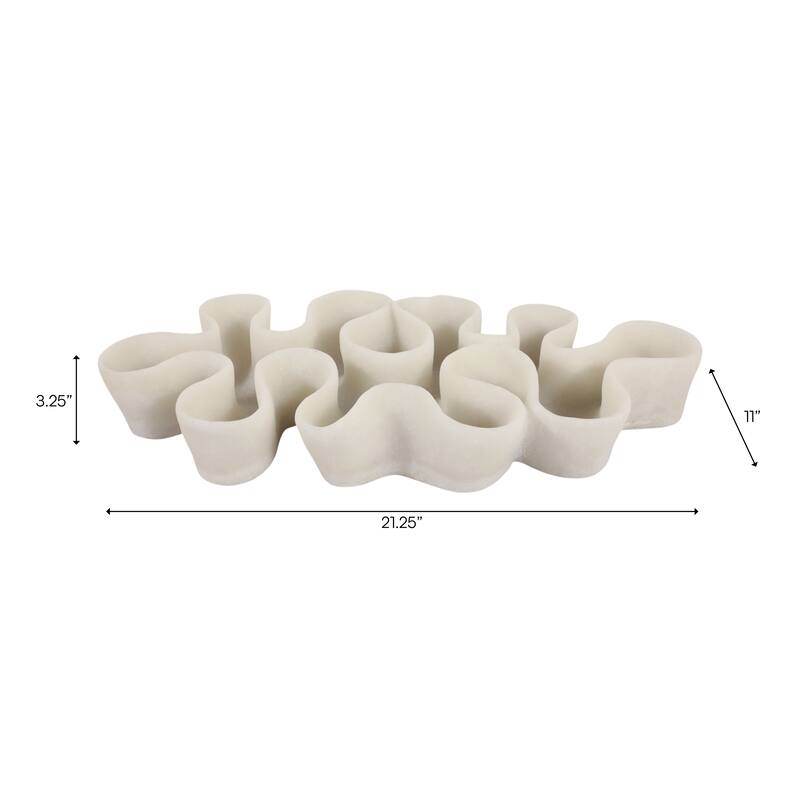 Resin Decorative Bowl Wave-Shaped Modern Sculptural Design - 21" White - 21.25" x 11" x 3.25"