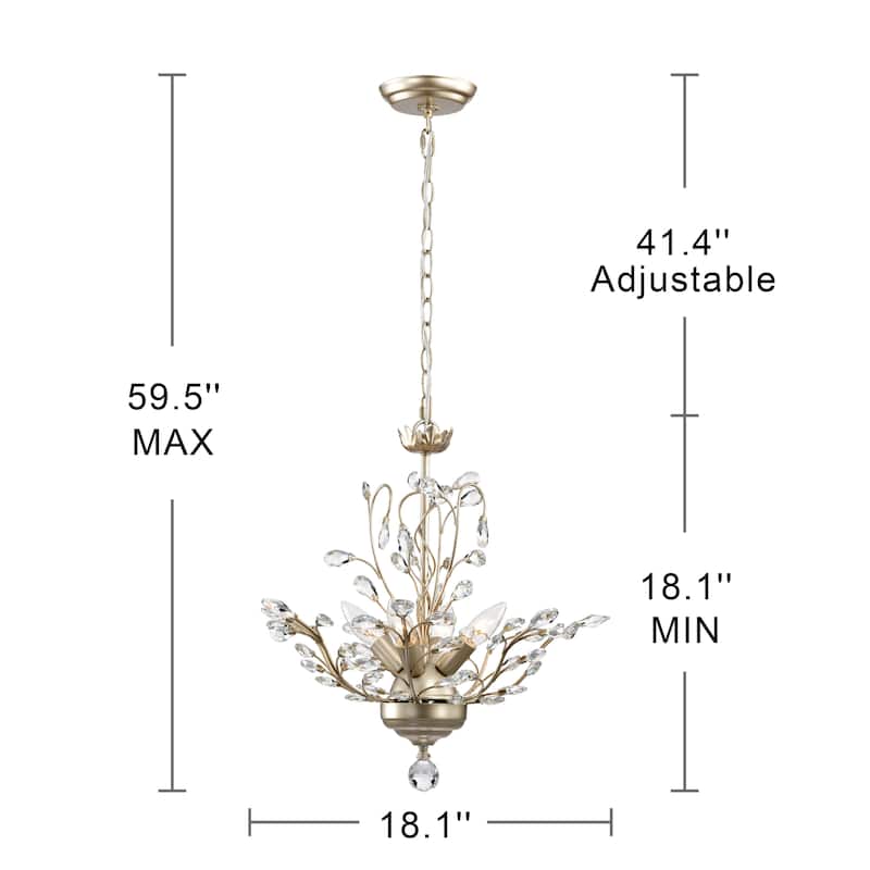 Holly 4-light Brushed Silver-ish Champagne Crystal Leaves Chandelier - 18.1 inches in diameter x 18.1 inches H