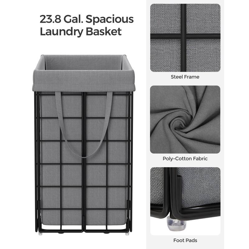 Laundry Hamper, 23.8 Gal (90L) Laundry Basket, Collapsible Clothes Hamper, Removable and Washable Liner, Metal Wire Frame