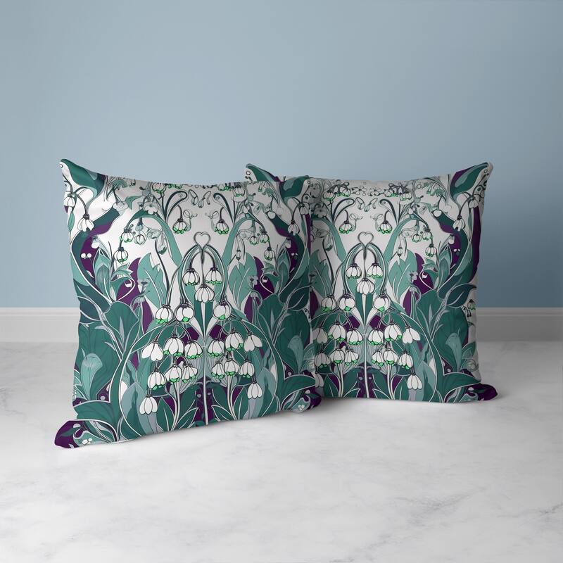 Lily of the Valley Faux Suede Reversible Throw Pillow White and Green