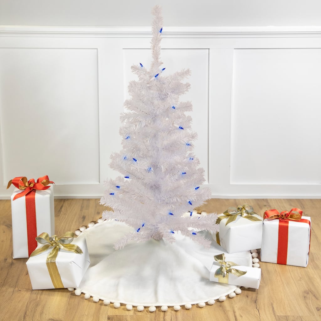 3' Woodbury White Pine Slim Artificial Christmas Tree, Blue Lights - 3 Foot
