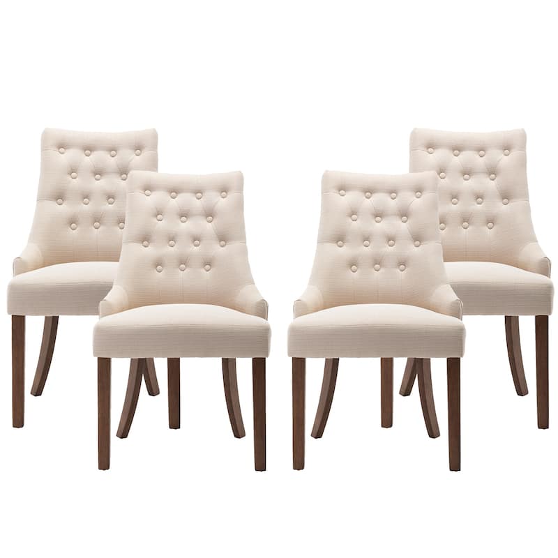 Wingback Upholstered Dining Chairs Set of 2, Fabric Side Dining Room Chairs with Tufted Button - Set of 4 - Beige