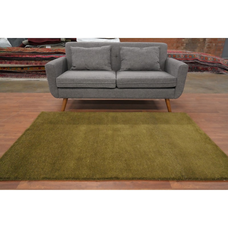 Hand Knotted Oriental 100% Wool Carpet Modern Solid Green Gabbeh Area Rug - 5' 11'' X 4' 0''