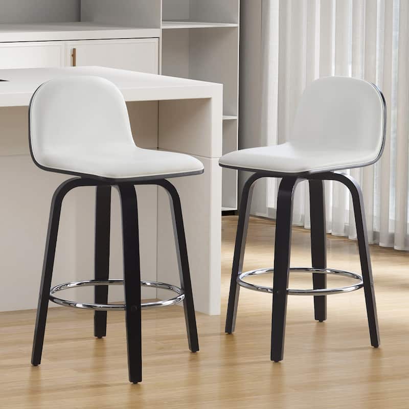 Faux Leather Upholstered Swivel Counter/ Bar Stools with Wood Frame