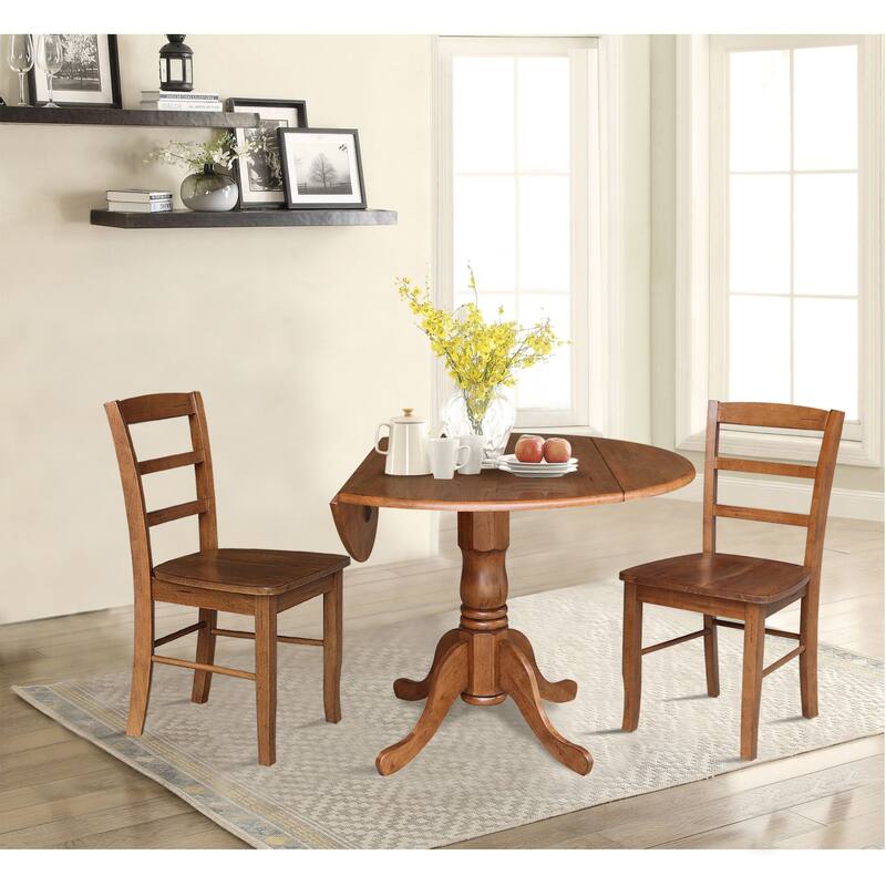 42" Dual Drop Leaf Pedestal Dining Table with Madrid Ladderback Chairs - Dining Set