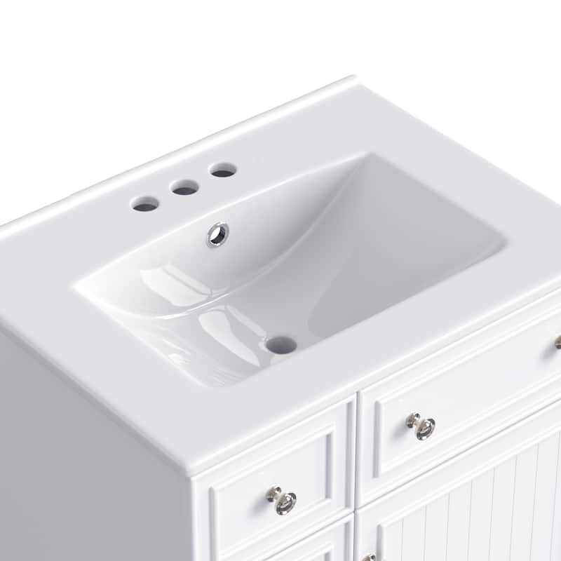 Roomfitters 24" Bathroom Vanity with Ceramic Sink, Storage Cabinet with 2 Drawers and 1 Soft-Close Door