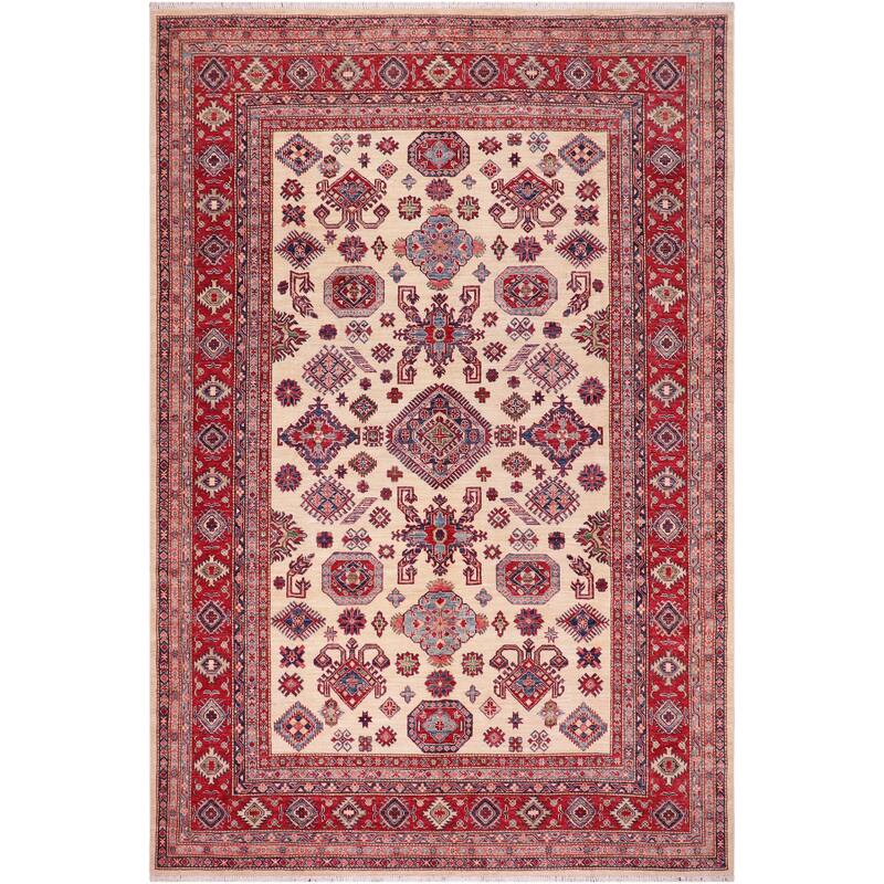 Rustic Super Kazak Zaira Beige/Red Hand Knotted Wool Rug - 8'1'' x 9'7''