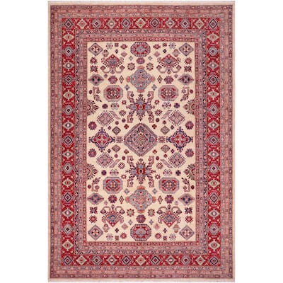 Rustic Super Kazak Zaira Beige/Red Hand Knotted Wool Rug - 8'1'' x 9'7''