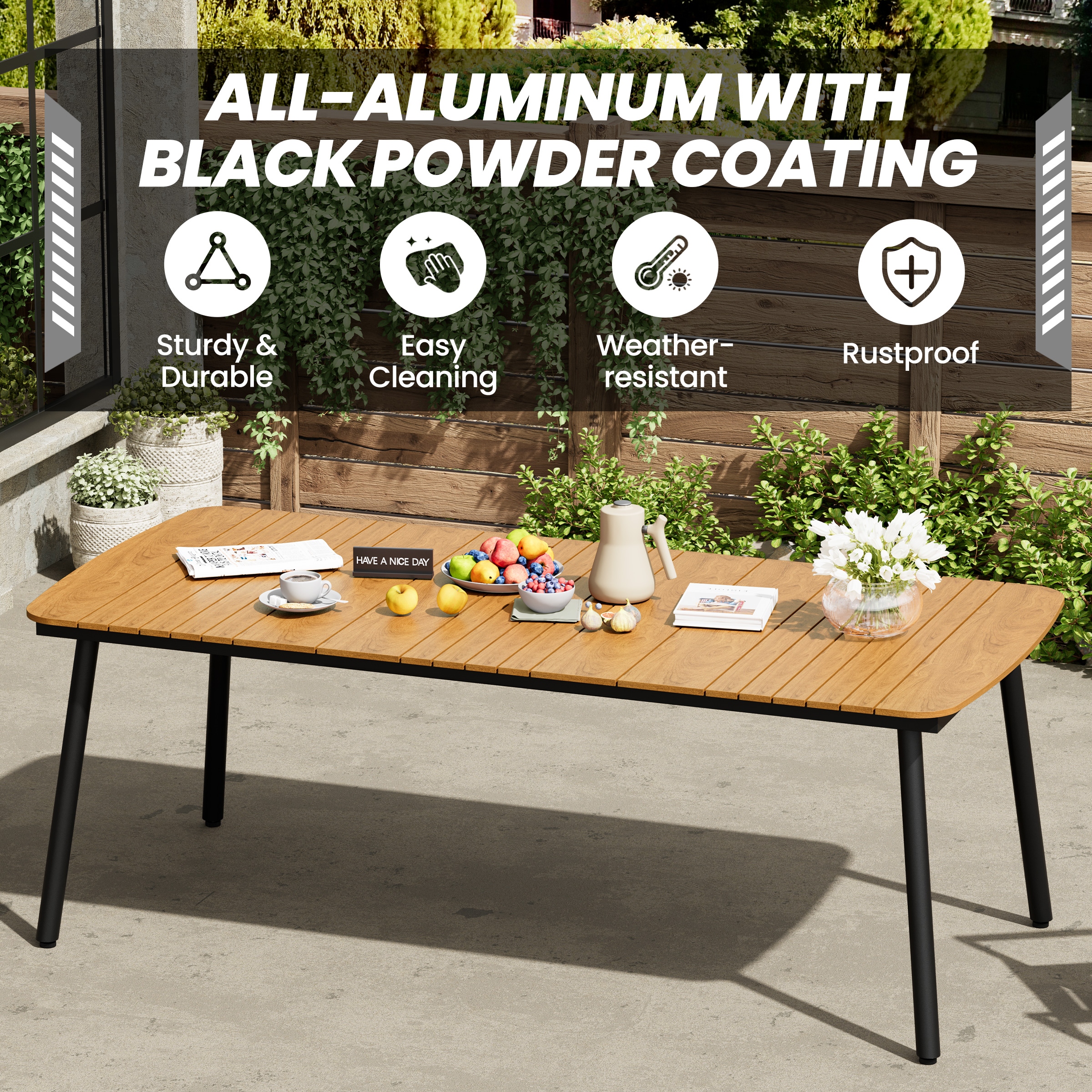 Outdoor Patio Aluminum Dining Table for 6 8 10 Person 1.8 Umbrella Hole Composite Wood Table Top Bed Bath Beyond 40790153