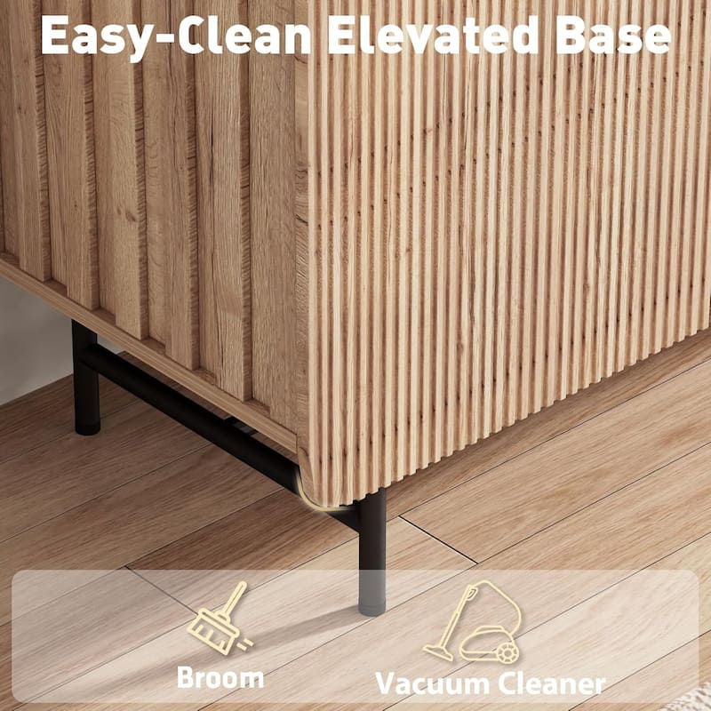 68" Mid Century Fluted TV Console Table Sideboard Cabinet with Cabinets Storage - 68inch