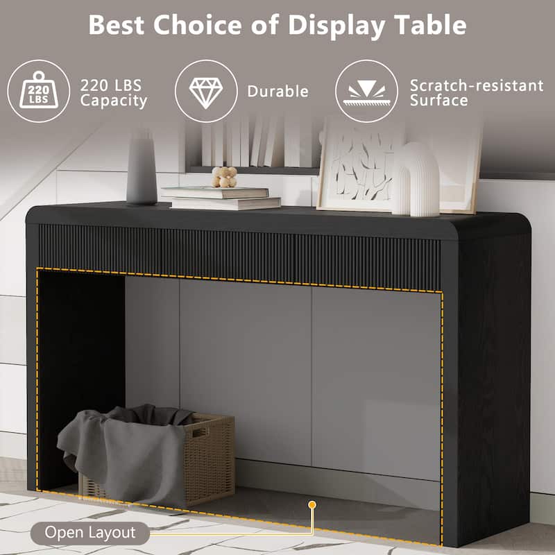 Roomfitters Rustic Console Table with 3 Fluted organizer, Solid Wood Veneer and Natural Wood Grain