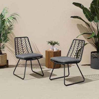 Rattan and Iron Chair Set with Cushions