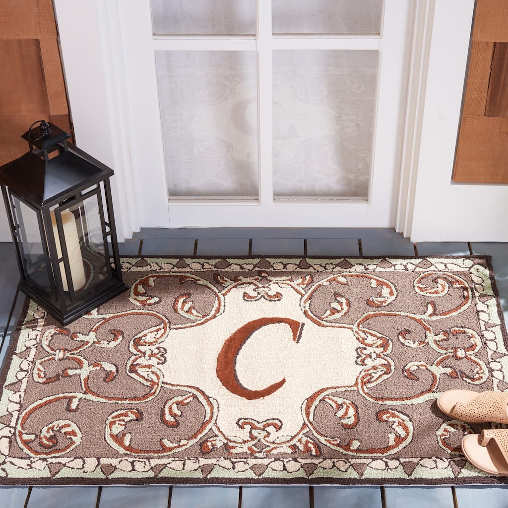 SAFAVIEH Hand-hooked Monogram Athina J Mocha Rug