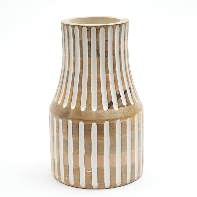 Decorative Handcrafted Accent Wood Vase for Living Room