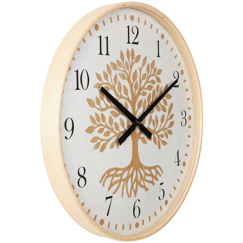 Wooden Tree Wall Clock with Cream Backing - Brown - Roche River Decor - 2"W x 24"L x 24"H