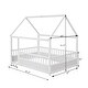 preview thumbnail 11 of 9, White Full Size Pine Floor Bed with House Roof & Guardrails