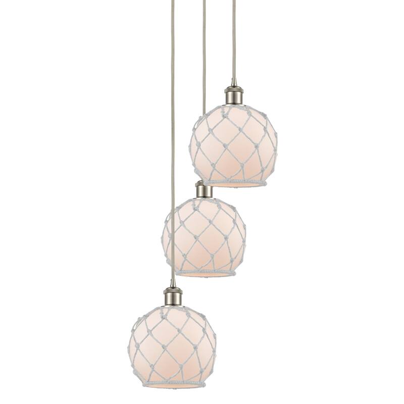 Innovations Lighting 113B-3P-31-15 Farmhouse Rope Pendant Farmhouse - Brushed Satin Nickel / White Glass with White Rope