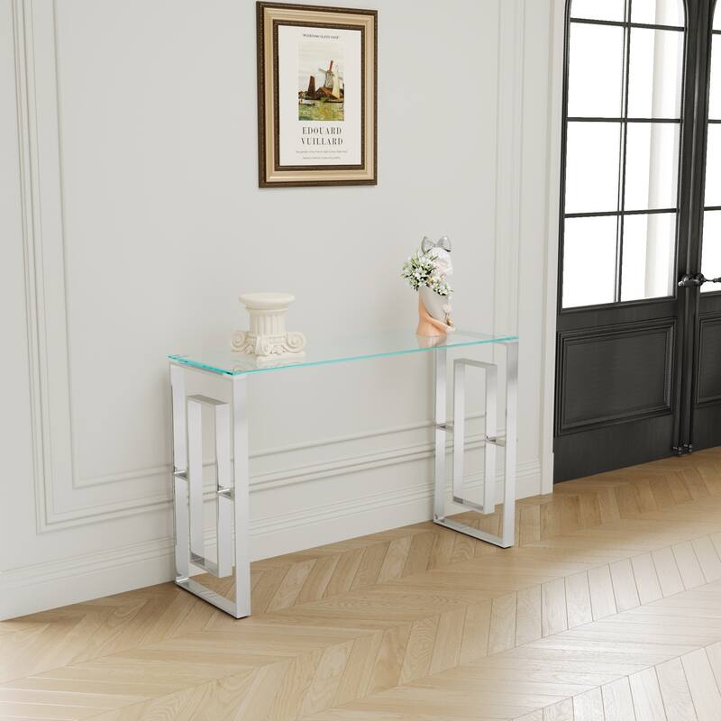 Console Table Stainless Steel Glass, Meal side table silvery Clear