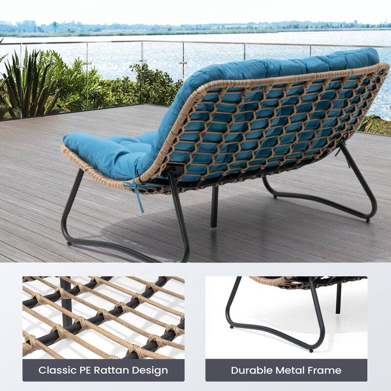 Double Papasan PE Rattan Chair Loveseat with Cushion For Indoor Outdoor