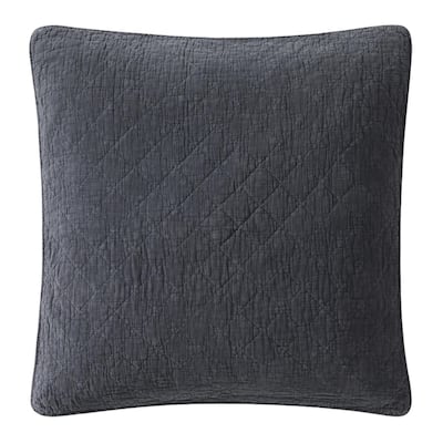 HiEnd Accents Stonewashed Cotton Gauze Traditional Style Solid Color Diamond Stitch Euro Sham, 27" x 27"