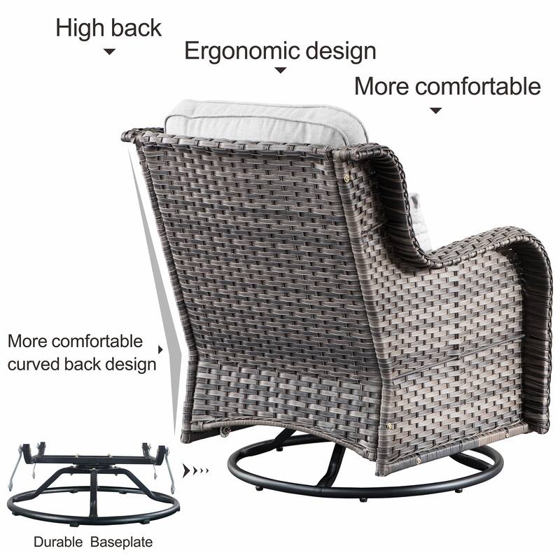 OVIOS 7-piece Rattan Wicker Patio Furniture Set Swivel Rocking Chair Set