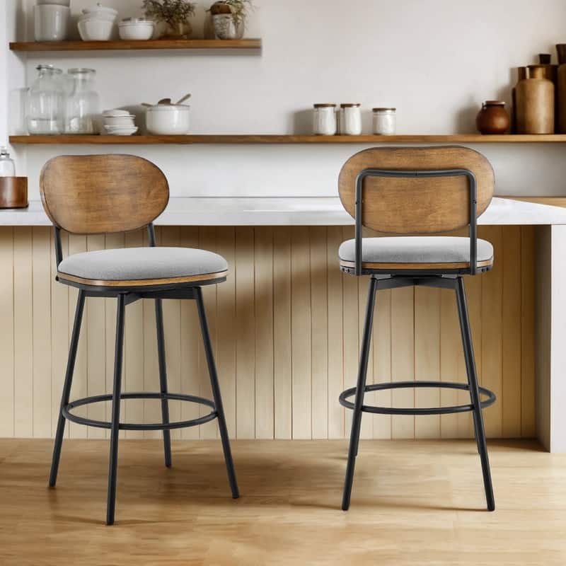 Spruce & Spring Megan Swivel Counter Bar Stool with Metal Legs - Set of 2 - Light Grey