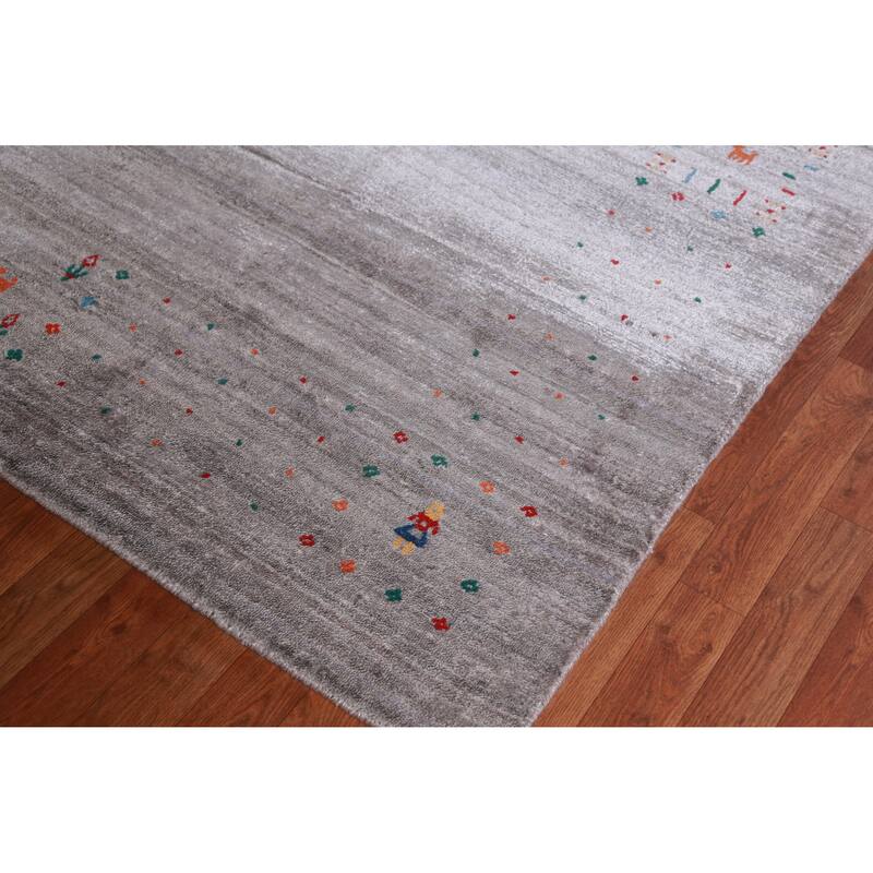 Hand Knotted Oriental 100% Wool Carpet Tribal Tribal Greys & Charcoal Gabbeh Area Rug - 11' 4'' X 8' 10''