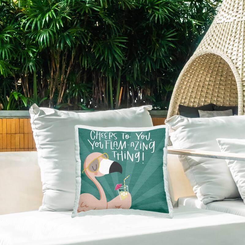 Stupell Cheers To You Flamazing Printed Outdoor Throw Pillow Design by Sarah Hickman