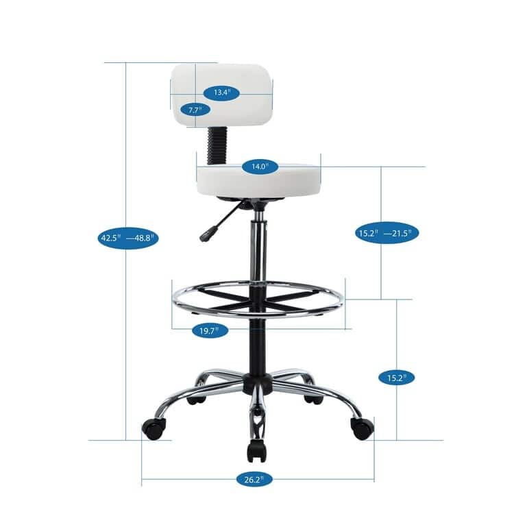 Comfortable Faux Leather Drafting Stool Chair with Adjustable Height Foot Rings - Ideal for Office Studio Craft Room