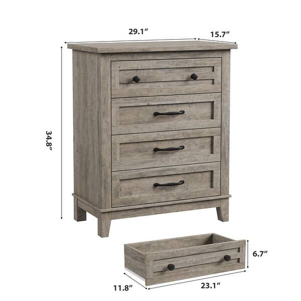 dimension image slide 1 of 3, 4 Dresser for Bedroom, 34.8" Tall Vertical Drawer Dresser with Large Storage, Freestanding Wooden Closet Chest