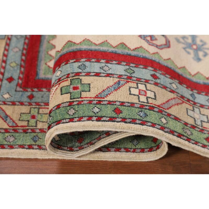 Ivory Kazak Accent Rug Handmade Wool Carpet - 3'4" x 5'0"