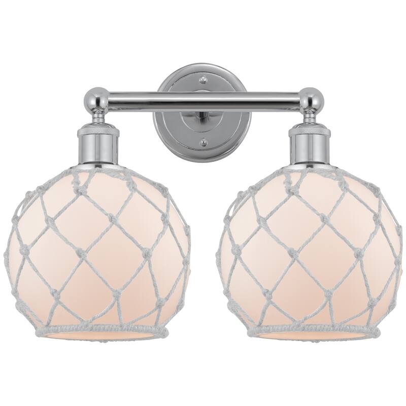 Innovations Lighting Endless Possibilities Edison - Farmhouse Rope - 2 Light 17" Bath Vanity Light - White Glass with White Rope/Polished Chrome