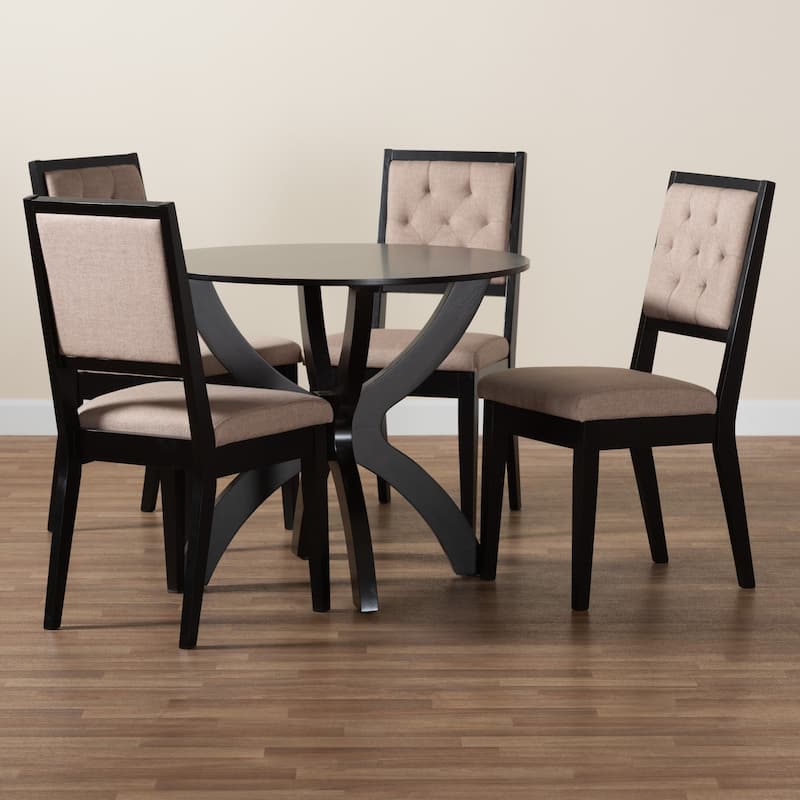 Noe Modern Sand Fabric and Dark Brown Finished Wood 5-Piece Dining Set