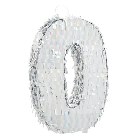 Small Silver Holographic Number 0 Pinata for Birthday Party Decorations (15.7 x 9 x 3 In)