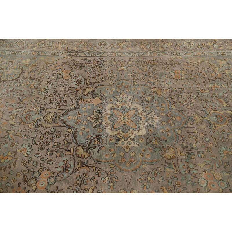 Hand Knotted Oriental 100% Wool Carpet Traditional Floral Brown Tabriz Area Rug - 11' 3'' X 7' 10''