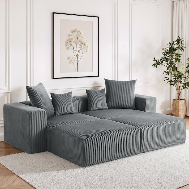 Corduroy Upholstered Modular Sectional Sofa with Ottoman