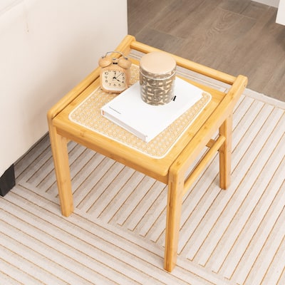 Natural Wicker Rattan Footstool for Makeup Vanity Entryway Bedroom or Living Room Seating - 15" x 16" x 17"