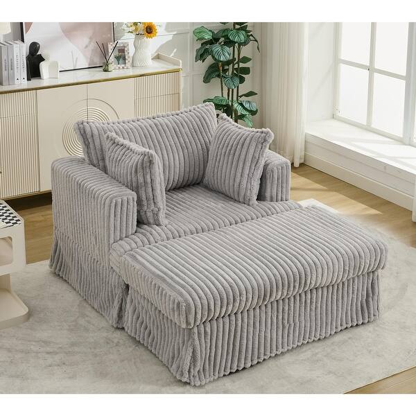 Vanress Chaise Lounge Chair Indoor With Ottoman, Comfy Sofa Bed, Oversized Sleeper Chair, Fluffy Couch For Living Room, Reading, Bedroom, Office (Black