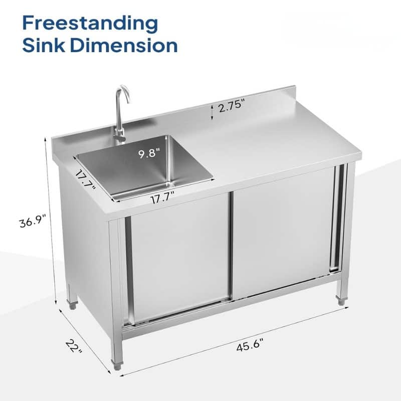 47.2 In. Freestanding Stainless Steel Sink Utility Sink With Storage Cabinet - N/A