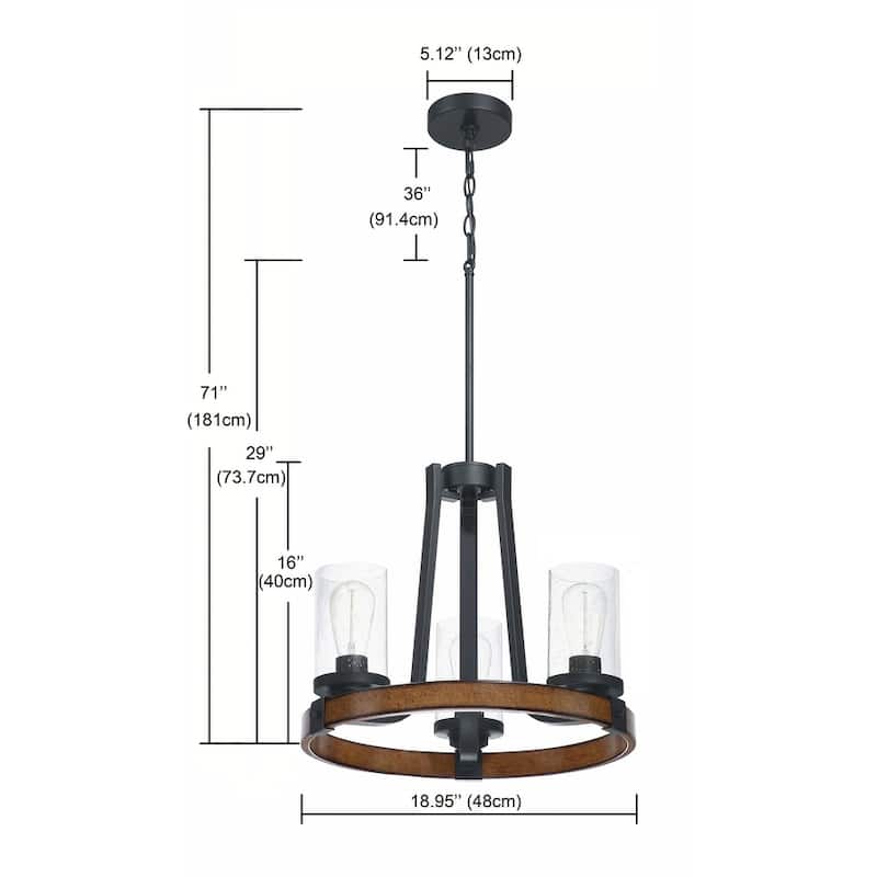 3 Light Unique Shaded Wagon Wheel Chandelier - 18.95"x29"