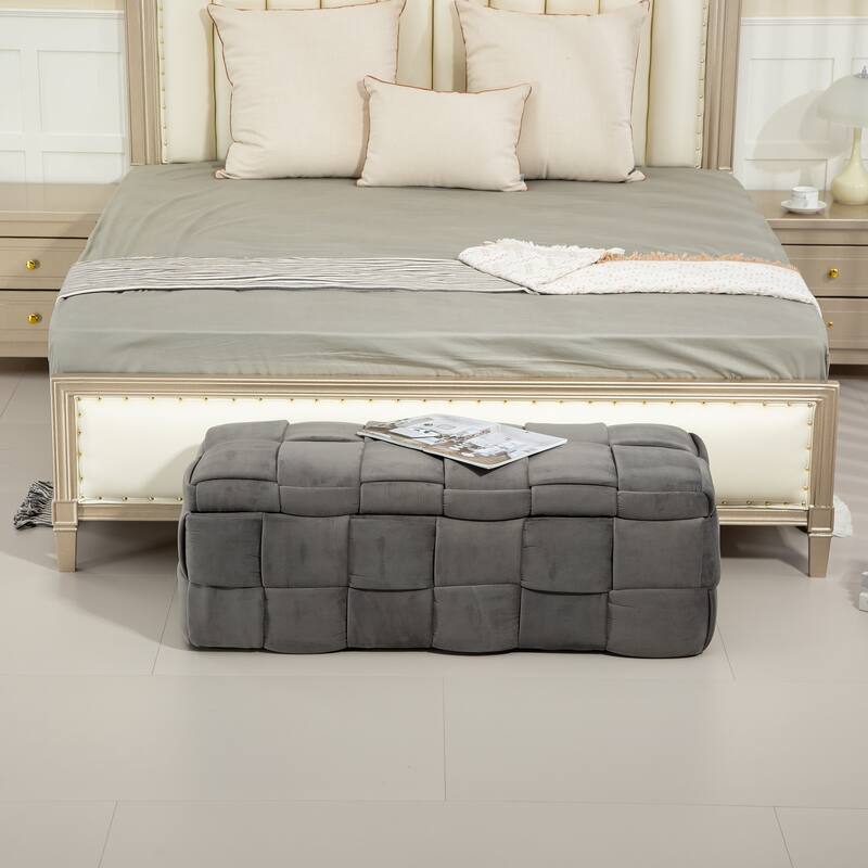 Storage Ottoman,Bedroom End Bench,Upholstered Fabric Storage Ottoman with Safety Hinge, Entryway Padded Footstool - Dark Gray
