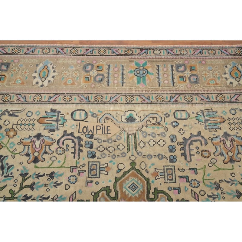 Hand Knotted Oriental 100% Wool Carpet Traditional Floral Beige & Ivories Tabriz Area Rug - 11' 2'' X 8' 1''