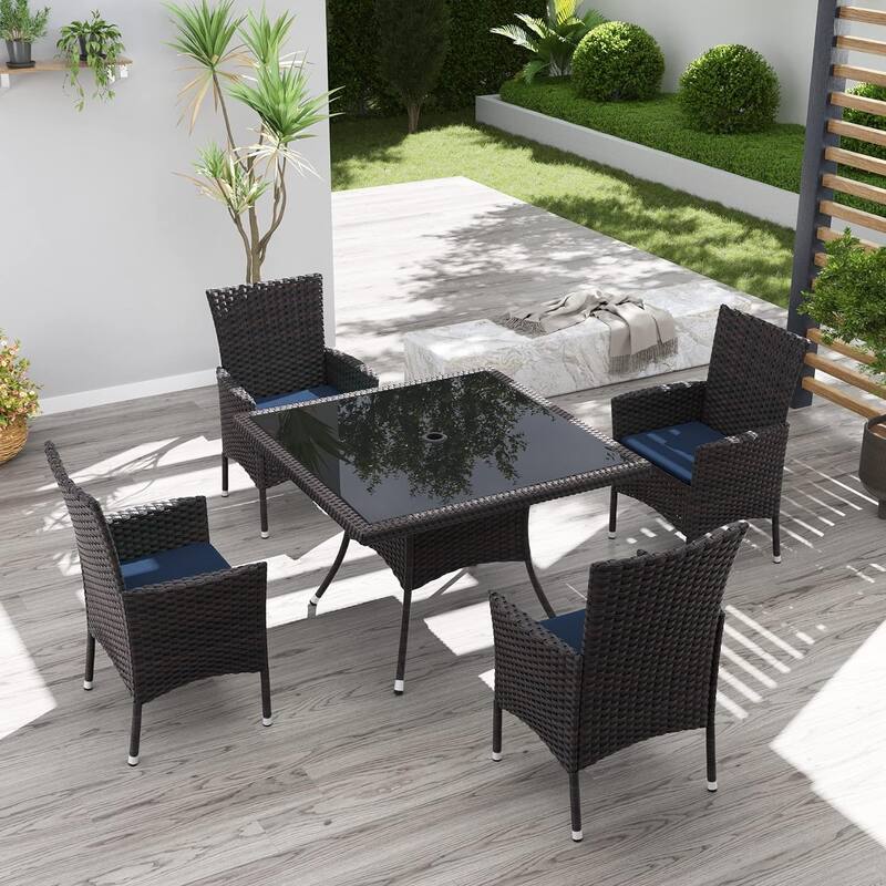 Kullavik Outdoor Dining Set, Rattan Patio Furniture Dining Table & Chairs