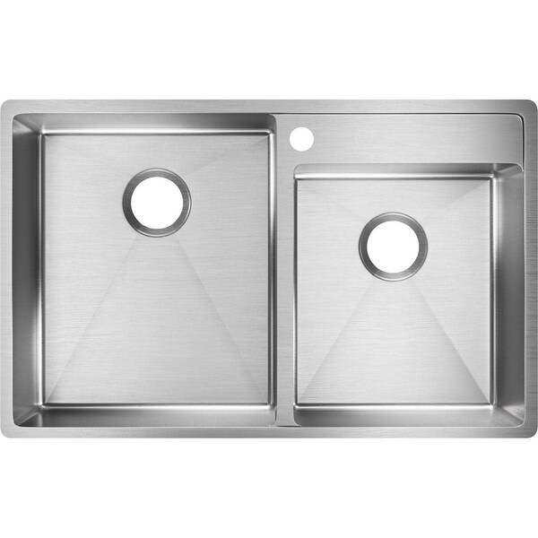 Elkay ECTRUD31199R Crosstown 32-1/2" Double Basin Stainless Steel Kitchen Sink for Undermount Installations with Water Deck