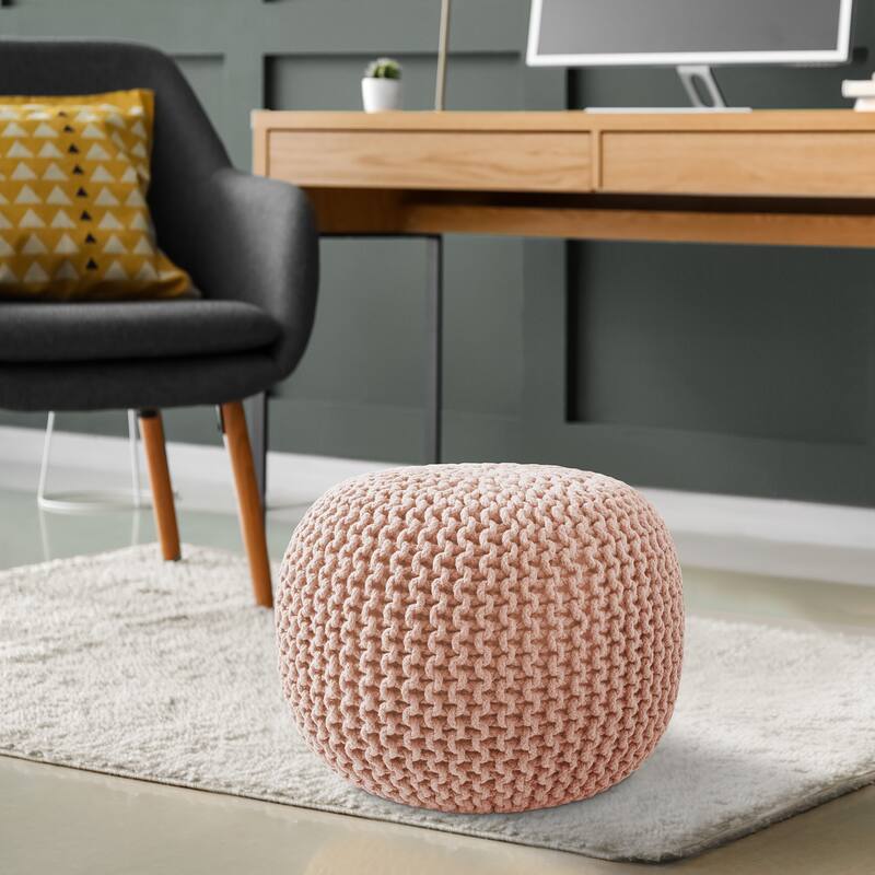 Cotton Pouf Ottomans Knit Foot Stool Pouffes for Living Room