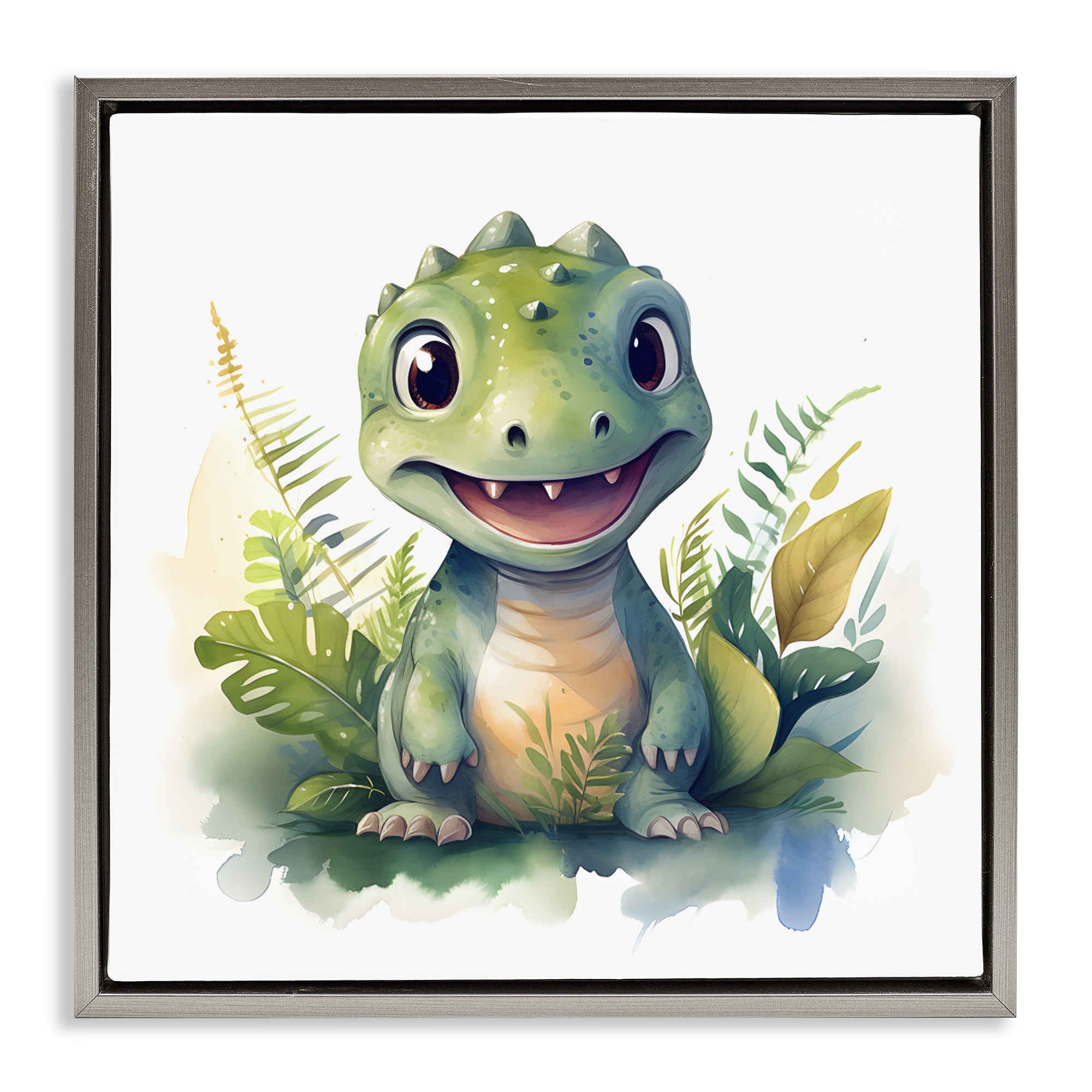 Stupell Crafty Dino & Foliage Framed Floater Canvas Wall Art Design By Steve Hunziker