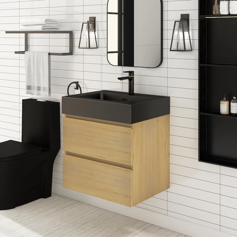 Floating Bathroom Vanity with Black Solid Surface Top