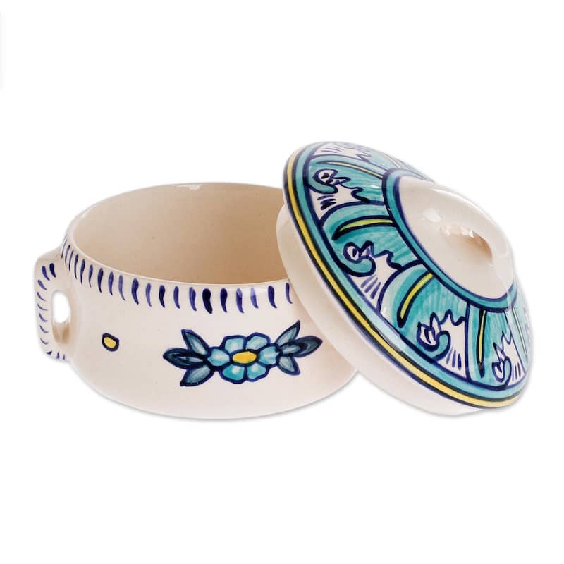 Novica Handmade Bermuda Ceramic Soup Bowl With Lid