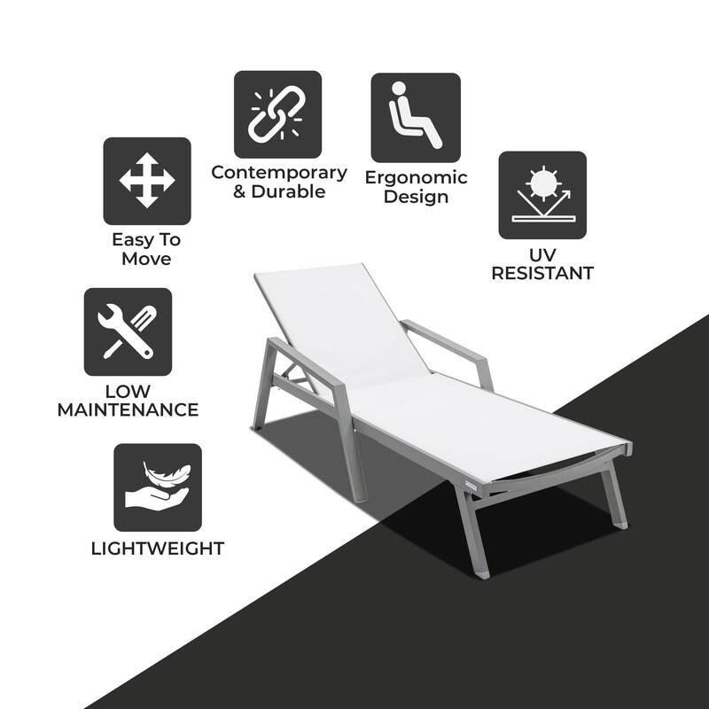 LeisureMod Set of 2 Stackable Beach Pool Sunbathing Chaise Loungers - Adjustable Outdoor Sun Lounge Chairs for Patio Backyard