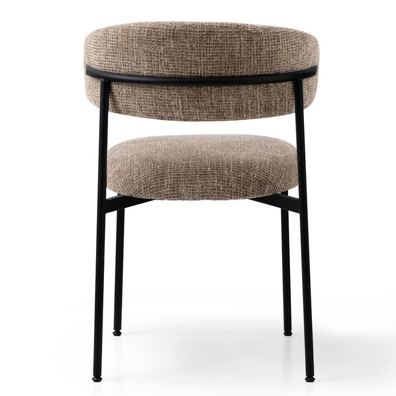 Modern Upholstered Dining Chairs with Curved Open Back and Black Metal Legs (Set of 6)